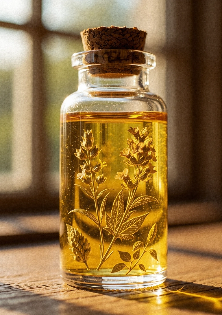 Artisanal glass vial with botanical infusion
